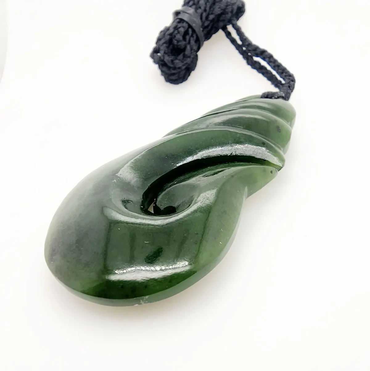 New Zealand Pounamu Large Hook with Braided Cord Necklace - JJH65.85