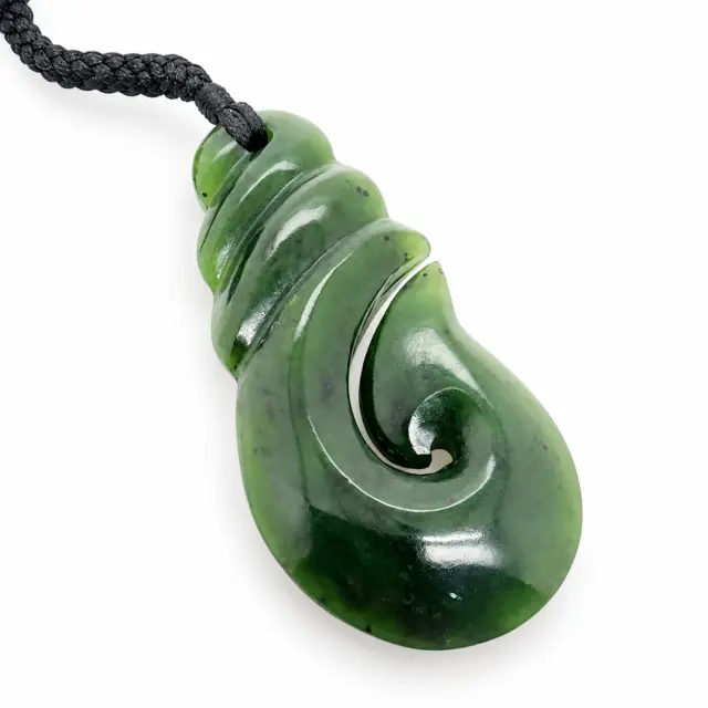 New Zealand Pounamu Large Hook with Braided Cord Necklace - JJH65.85