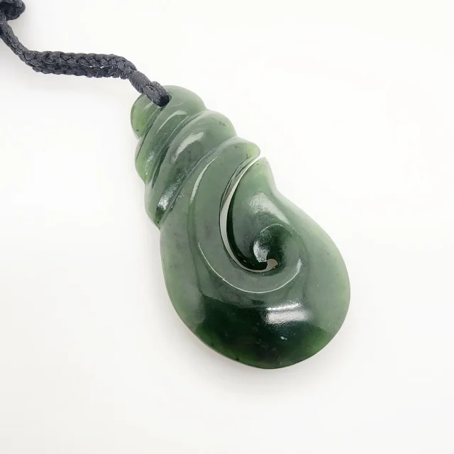 New Zealand Pounamu Large Hook with Braided Cord Necklace - JJH65.85