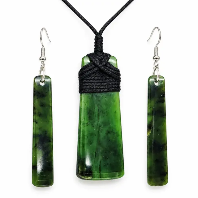 New Zealand Pounamu Toki Pendant & Earring Set - GSS002