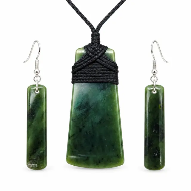 New Zealand Pounamu Toki Pendant & Earring Set - GSS003