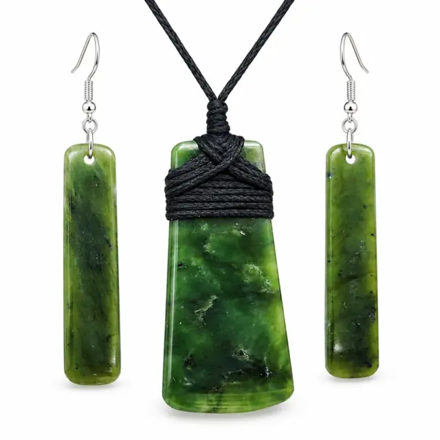 New Zealand Pounamu Toki Pendant & Earring Set - GSS004