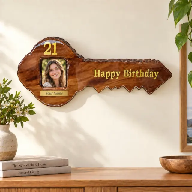New Zealand Swamp Kauri 21st Wooden Key with Photo Insert - KW2503