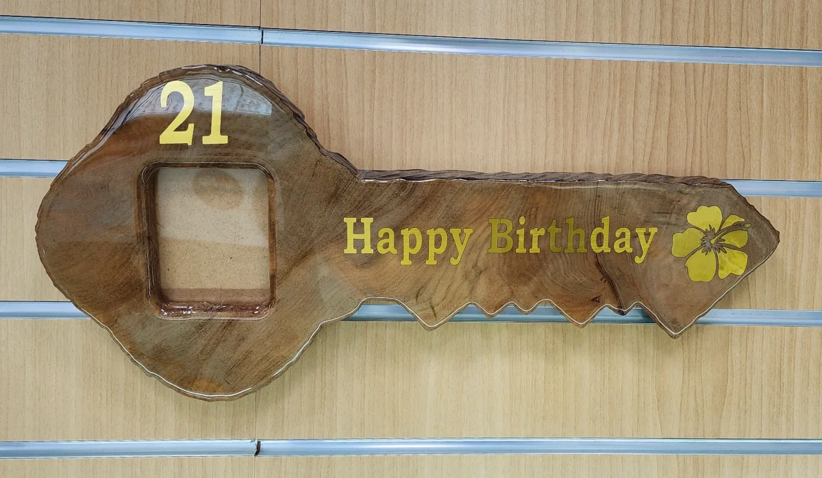 New Zealand Swamp Kauri 21st Wooden Key with Photo Insert - KW2505