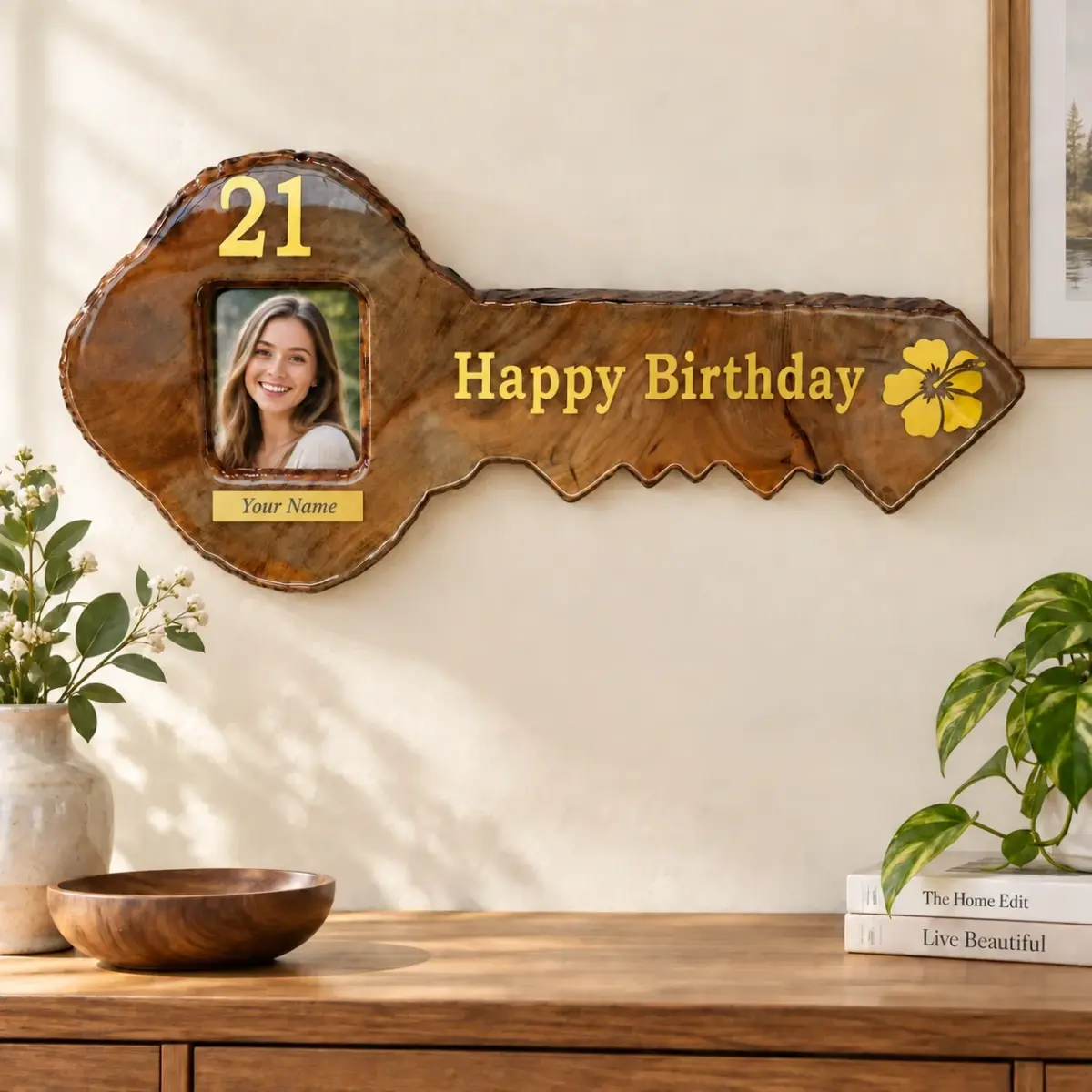 New Zealand Swamp Kauri 21st Wooden Key with Photo Insert - KW2505