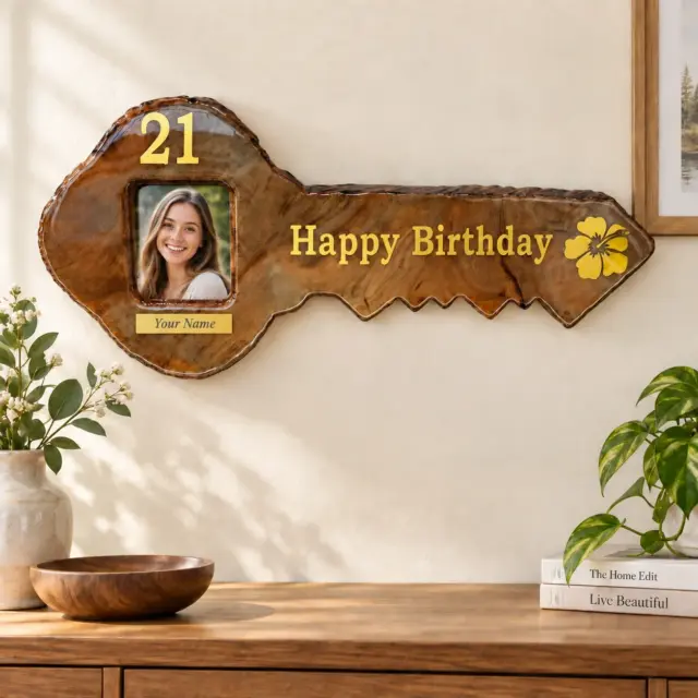 New Zealand Swamp Kauri 21st Wooden Key with Photo Insert - KW2505