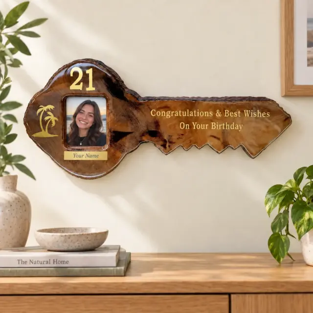 New Zealand Swamp Kauri 21st Wooden Key with Photo Insert - KW2508