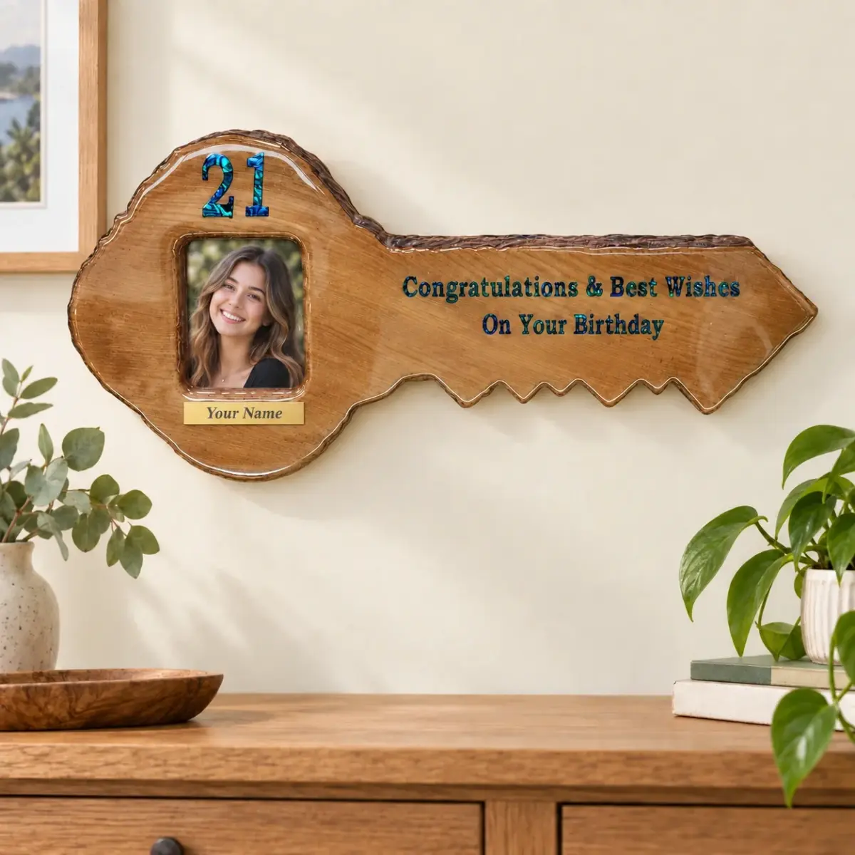 New Zealand Swamp Kauri 21st Wooden Key with Photo Insert - KW2509