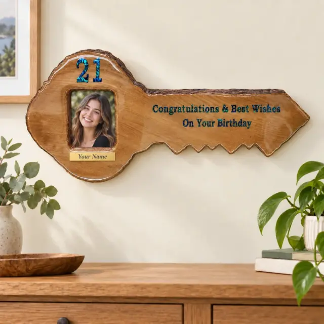 New Zealand Swamp Kauri 21st Wooden Key with Photo Insert - KW2509