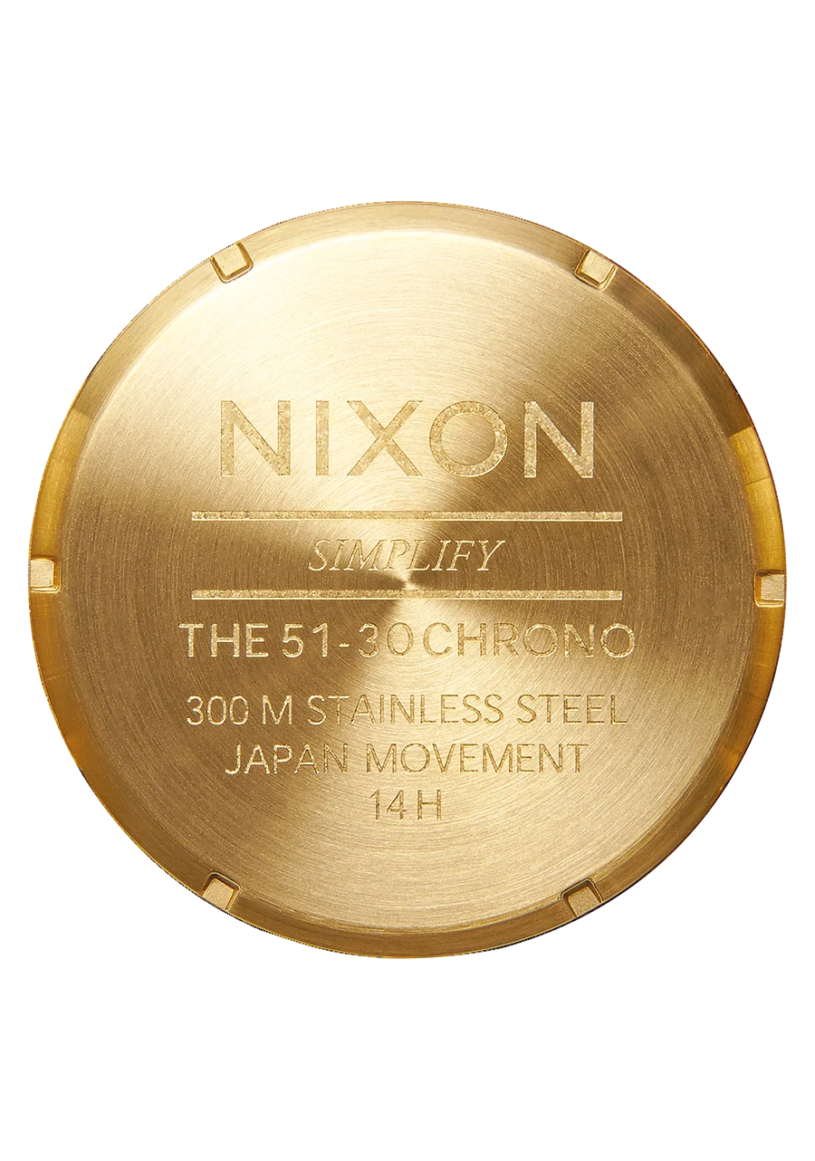 NIXON 51-30 CHRONO A1389-514-00 | Oversized 51 mm Stainless Chronograph – Gold/Red Dial