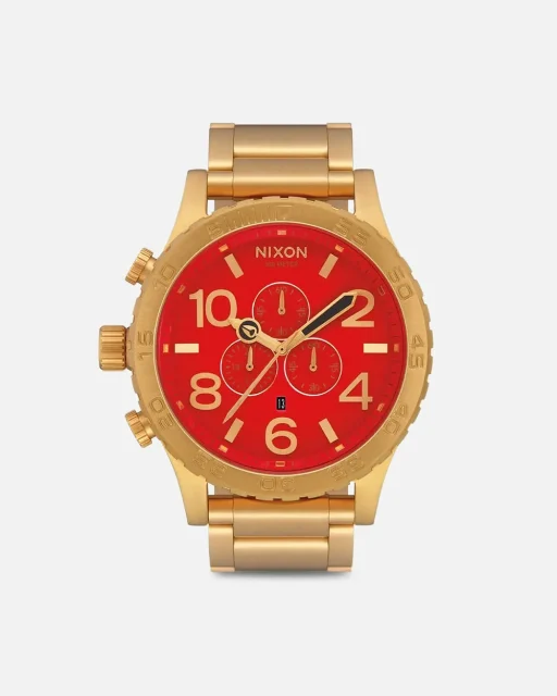 NIXON 51-30 CHRONO A1389-514-00 | Oversized 51 mm Stainless Chronograph – Gold/Red Dial