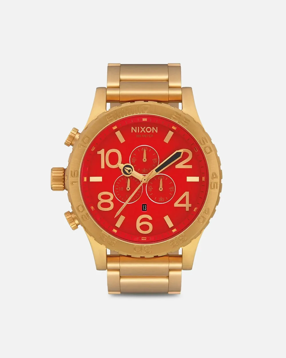 NIXON 51-30 CHRONO A1389-514-00 | Oversized 51 mm Stainless Chronograph – Gold/Red Dial