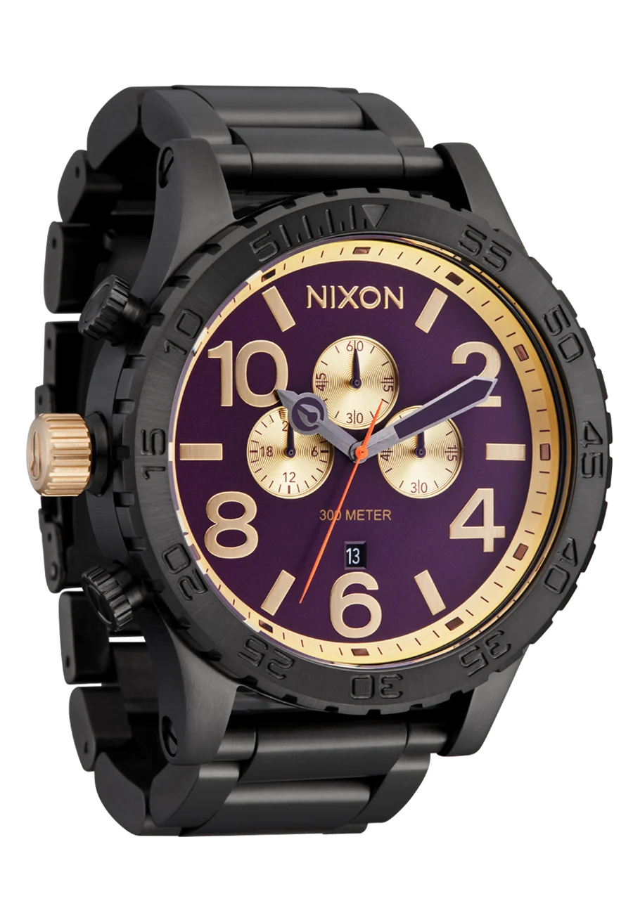 NIXON 51-30 Chrono Gunmetal / Blackberry / Gold Watch - A1389-5270-00