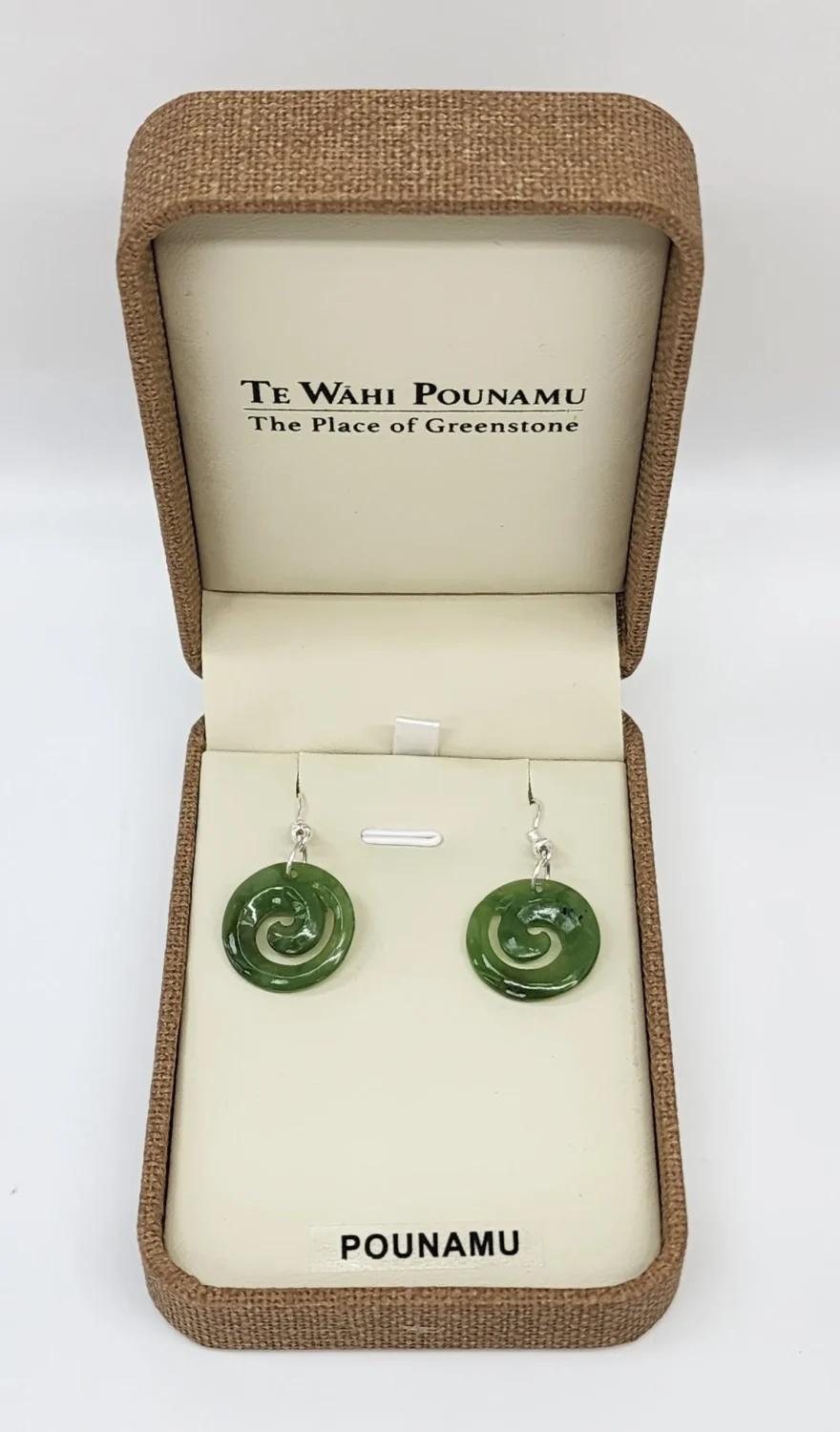 NZ Greenstone Closed Koru Earrings with Sterling Silver Hooks - HE60