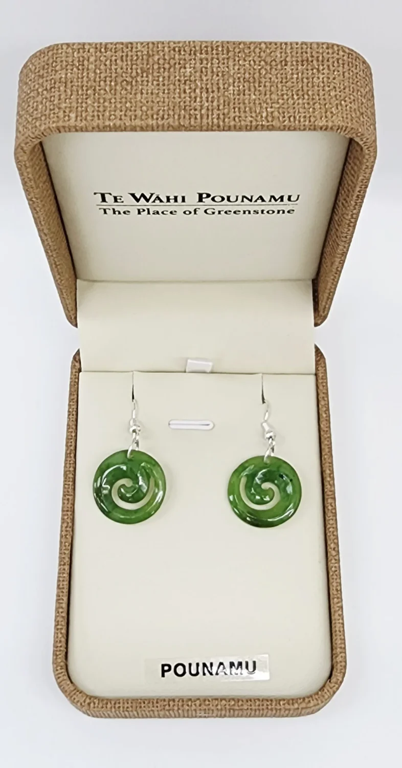 NZ Greenstone Closed Koru Earrings with Sterling Silver Hooks - HE60