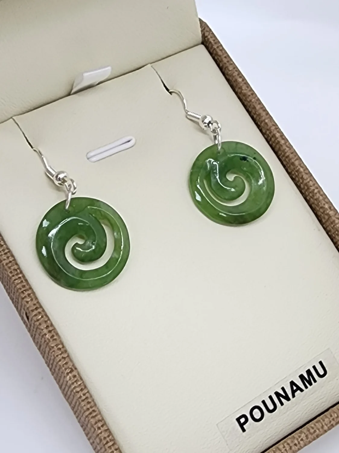 NZ Greenstone Closed Koru Earrings with Sterling Silver Hooks - HE60