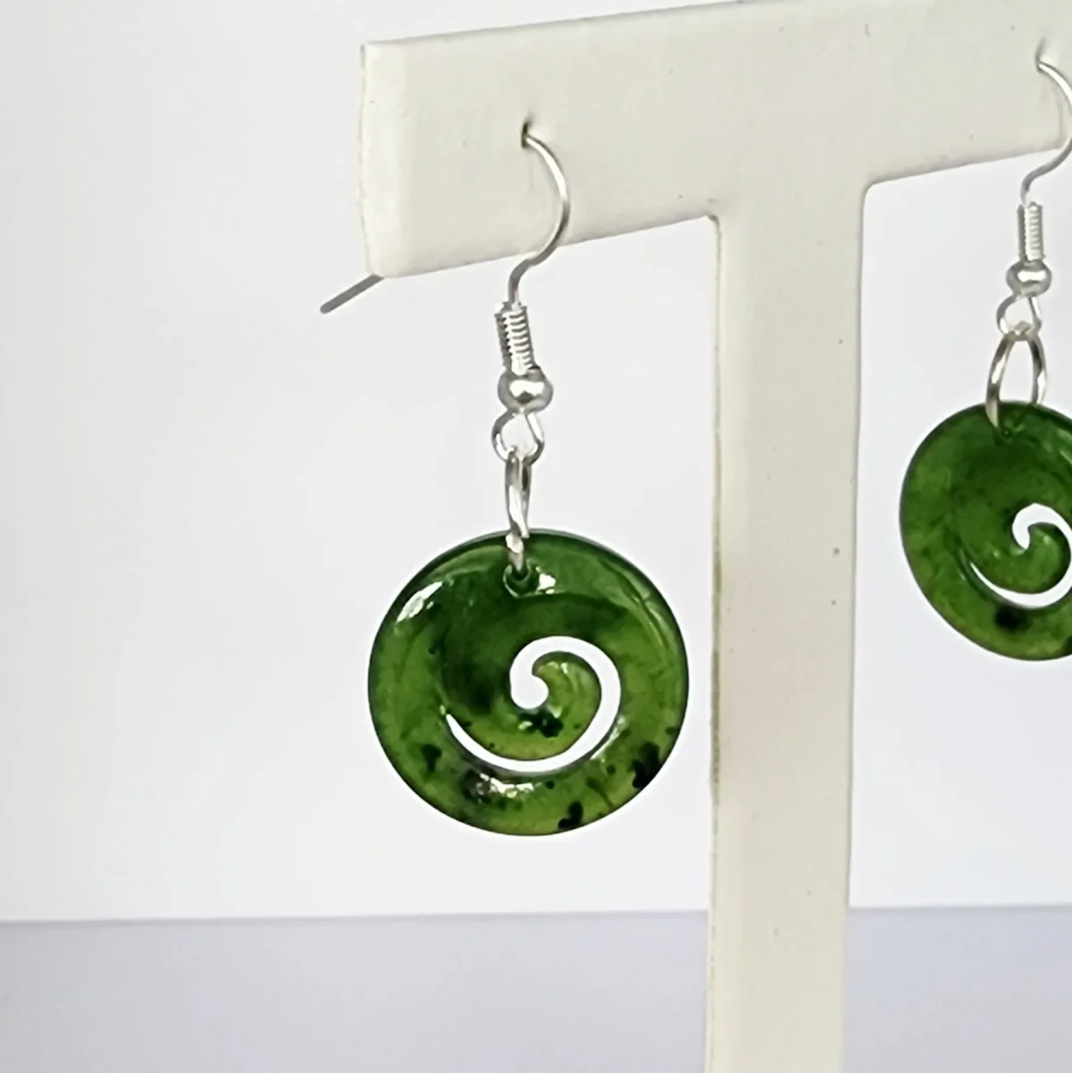 NZ Greenstone Closed Koru Earrings with Sterling Silver Hooks - JJE18.30