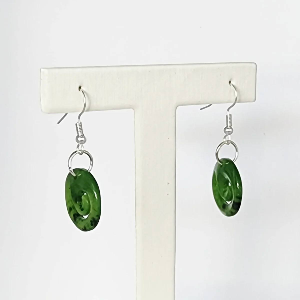 NZ Greenstone Closed Koru Earrings with Sterling Silver Hooks - JJE18.30