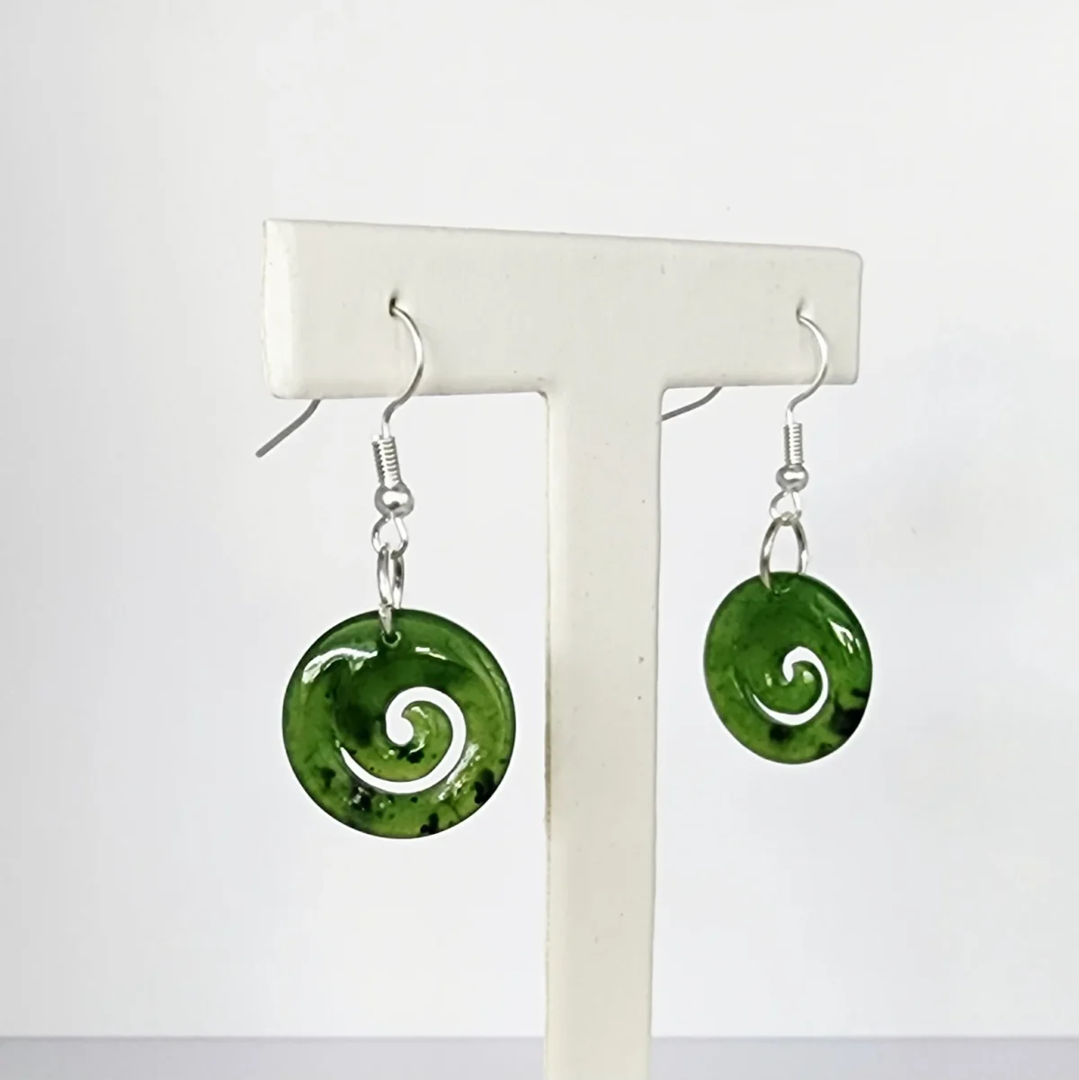 NZ Greenstone Closed Koru Earrings with Sterling Silver Hooks - JJE18.30