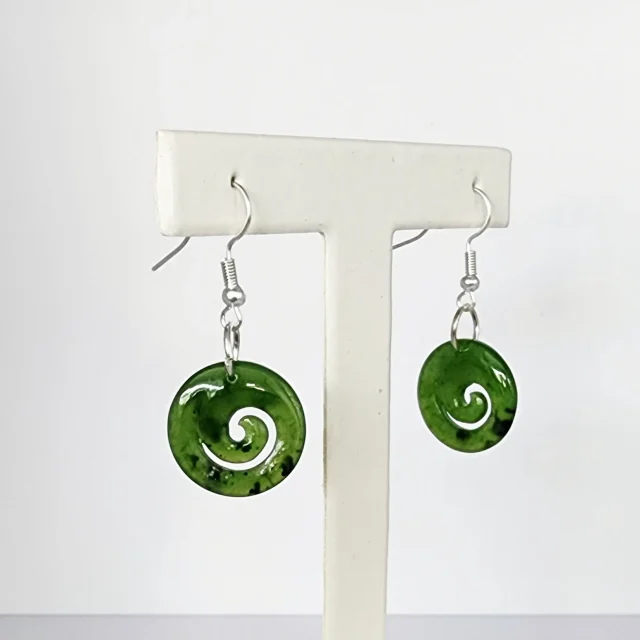 NZ Greenstone Closed Koru Earrings with Sterling Silver Hooks - JJE18.30