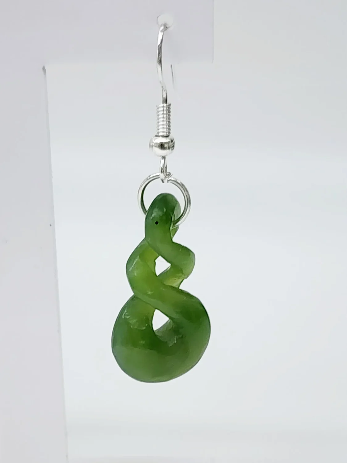 NZ Greenstone Double Twist Earrings 25mm with Sterling Silver Hooks