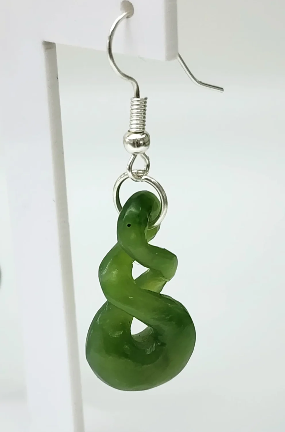 NZ Greenstone Double Twist Earrings 25mm with Sterling Silver Hooks