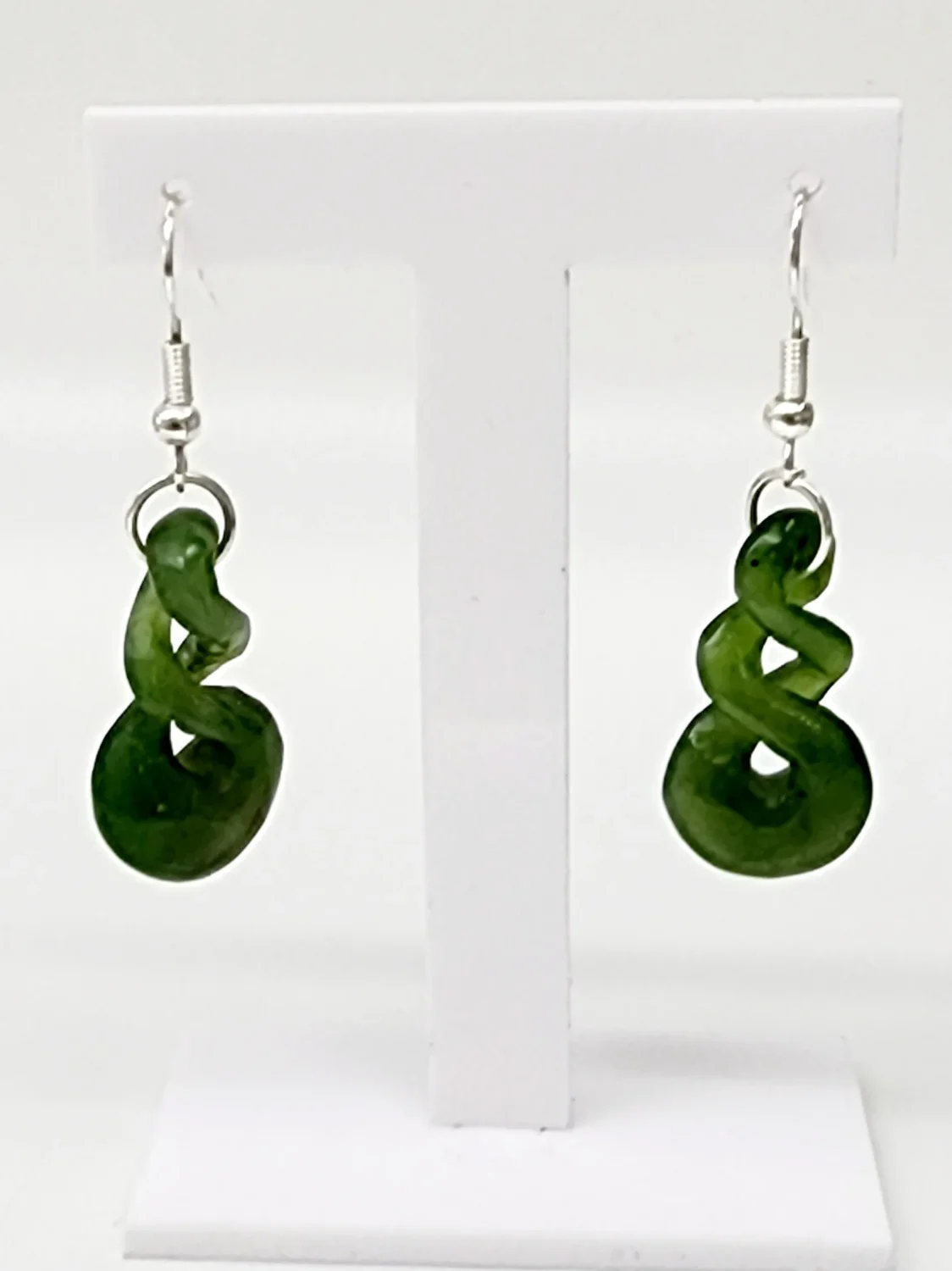 NZ Greenstone Double Twist Earrings 25mm with Sterling Silver Hooks