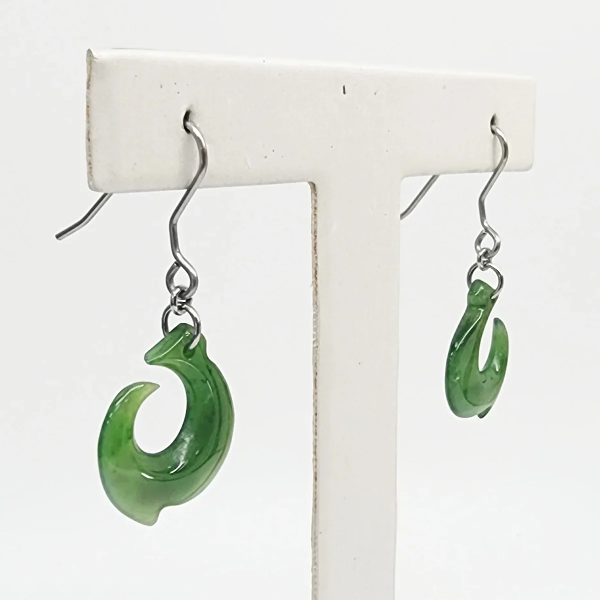 NZ Greenstone Hook Earrings with Surgical Steel Hooks