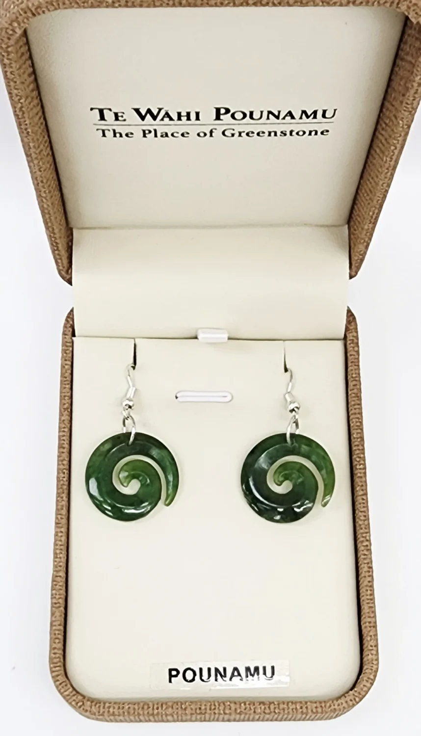 NZ Greenstone Koru Earrings with Sterling Silver Hooks - HE54