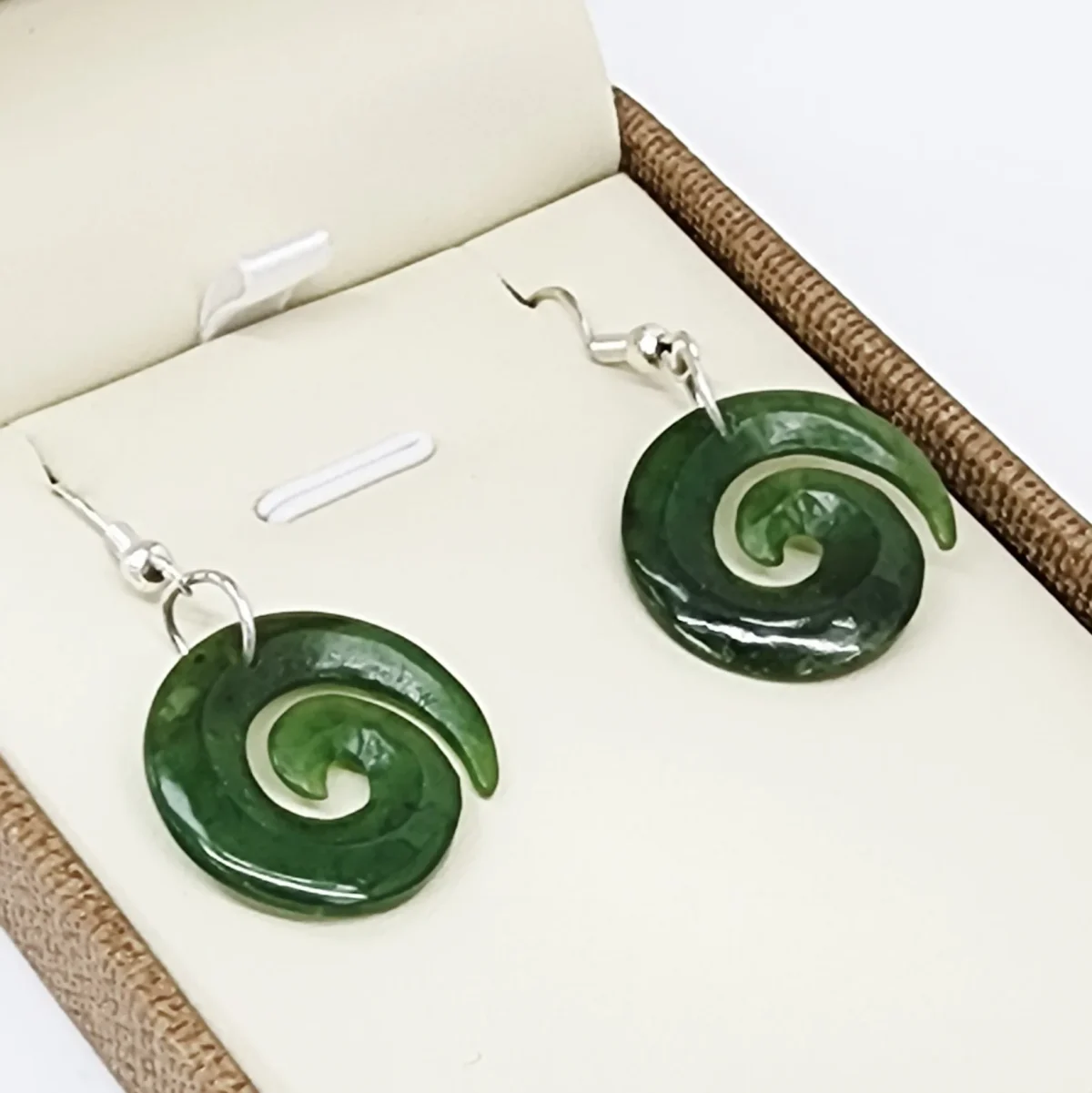 NZ Greenstone Koru Earrings with Sterling Silver Hooks - HE54