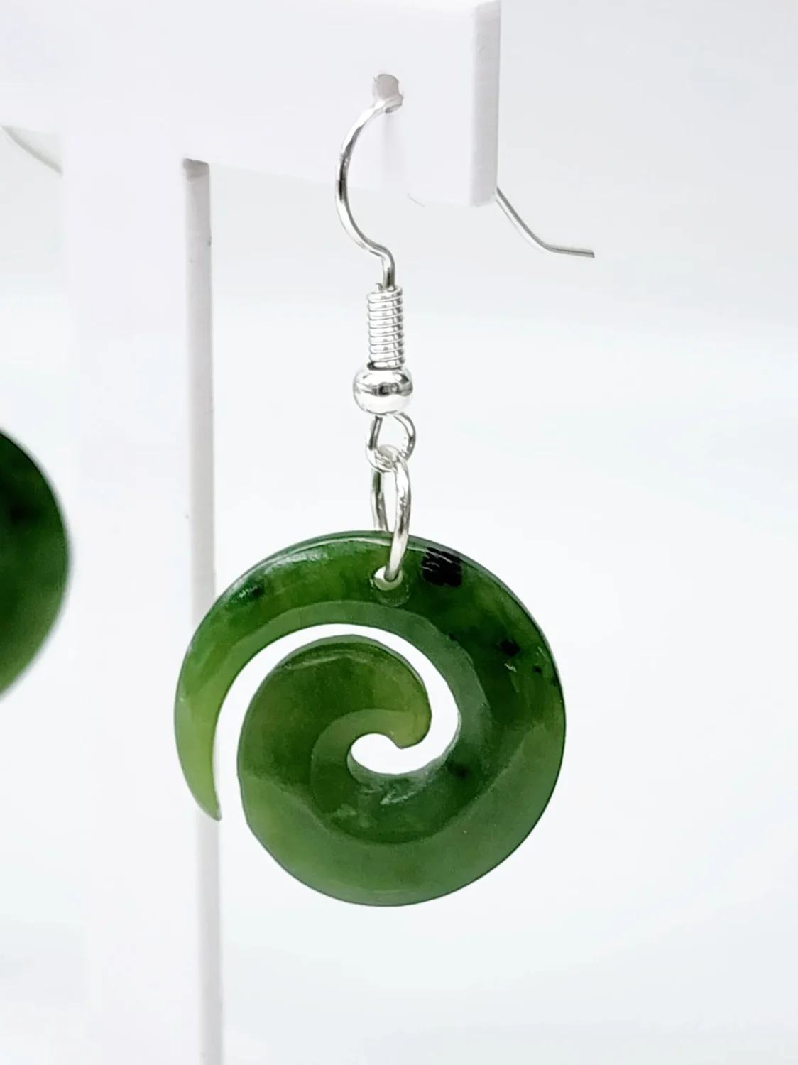 NZ Greenstone Open Koru Earrings with Sterling Silver Hooks
