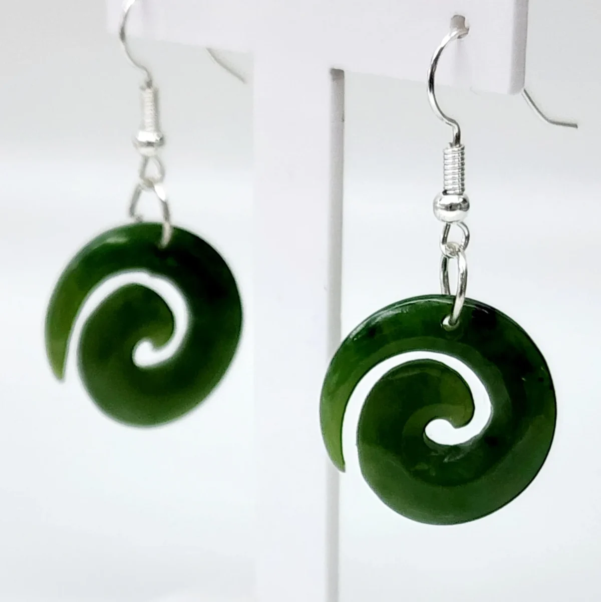 NZ Greenstone Open Koru Earrings with Sterling Silver Hooks