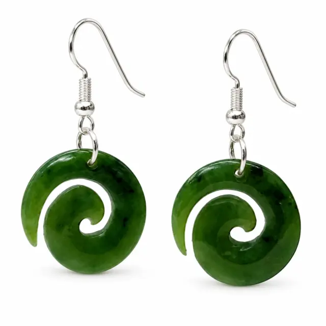 NZ Greenstone Open Koru Earrings with Sterling Silver Hooks