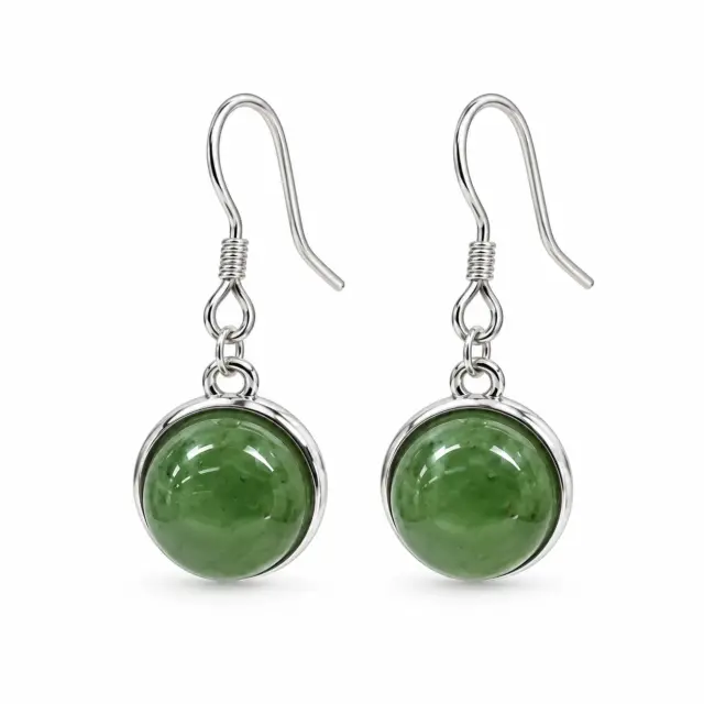 NZ Greenstone Round Half-Ball Hook Earrings – Sterling Silver Setting
