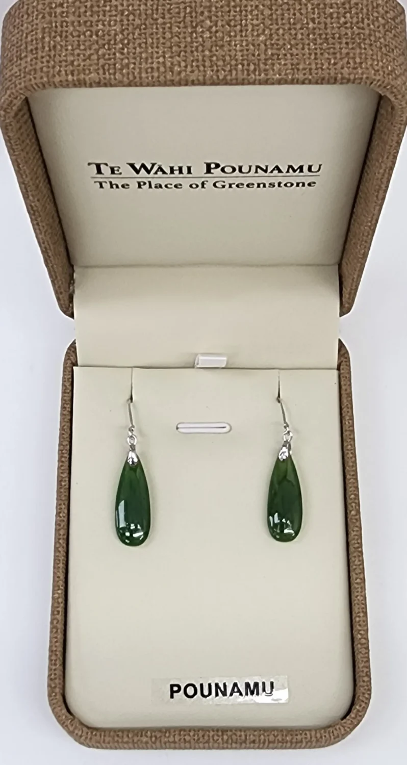 NZ Greenstone Teardrop Earrings with Sterling Silver Hooks - CR-TDE