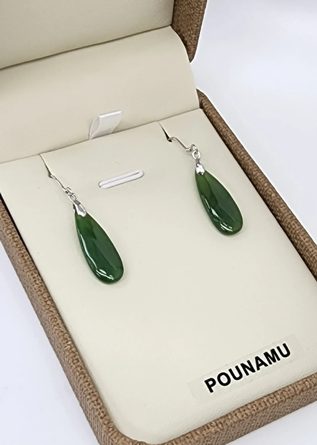NZ Greenstone Teardrop Earrings with Sterling Silver Hooks - CR-TDE