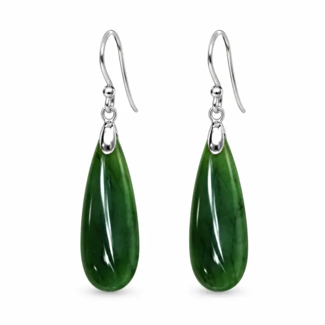 NZ Greenstone Teardrop Earrings with Sterling Silver Hooks - CR-TDE