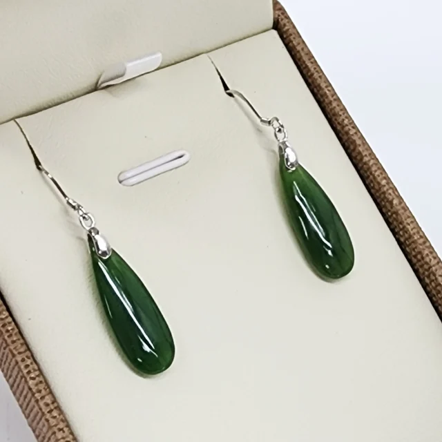 NZ Greenstone Teardrop Earrings with Sterling Silver Hooks - CR-TDE
