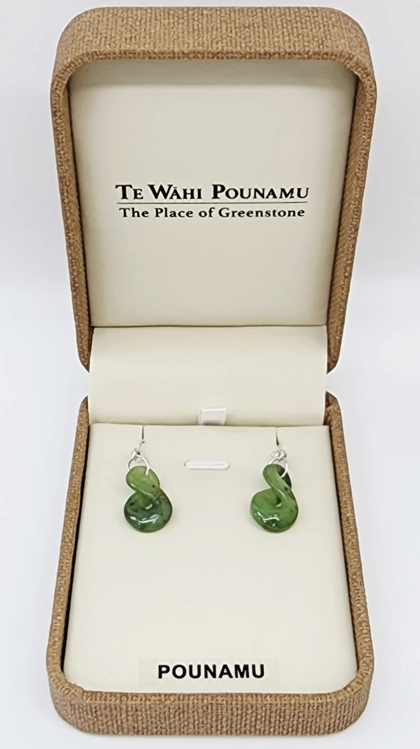 NZ Greenstone Twist Drop Earrings with Sterling Silver Hooks - HE50