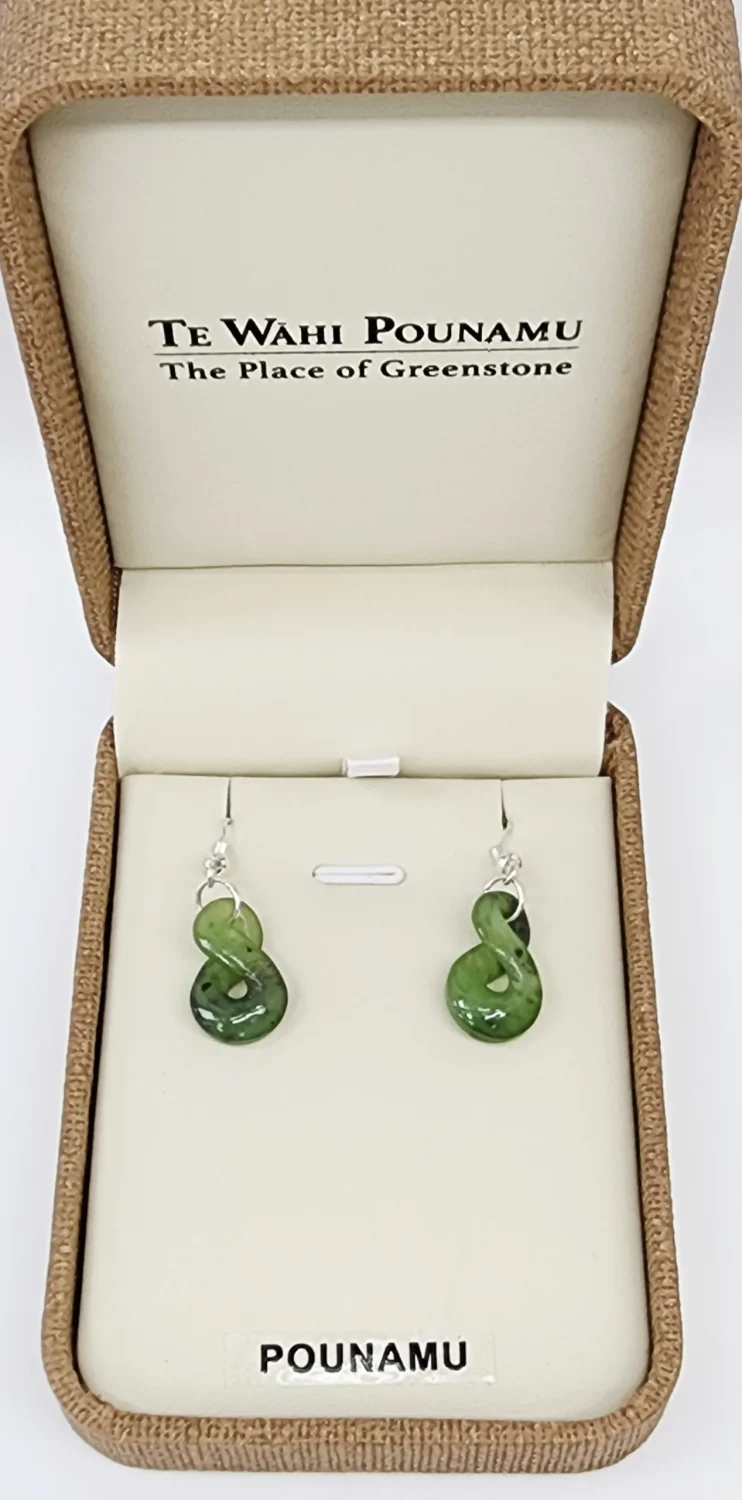 NZ Greenstone Twist Drop Earrings with Sterling Silver Hooks - HE50