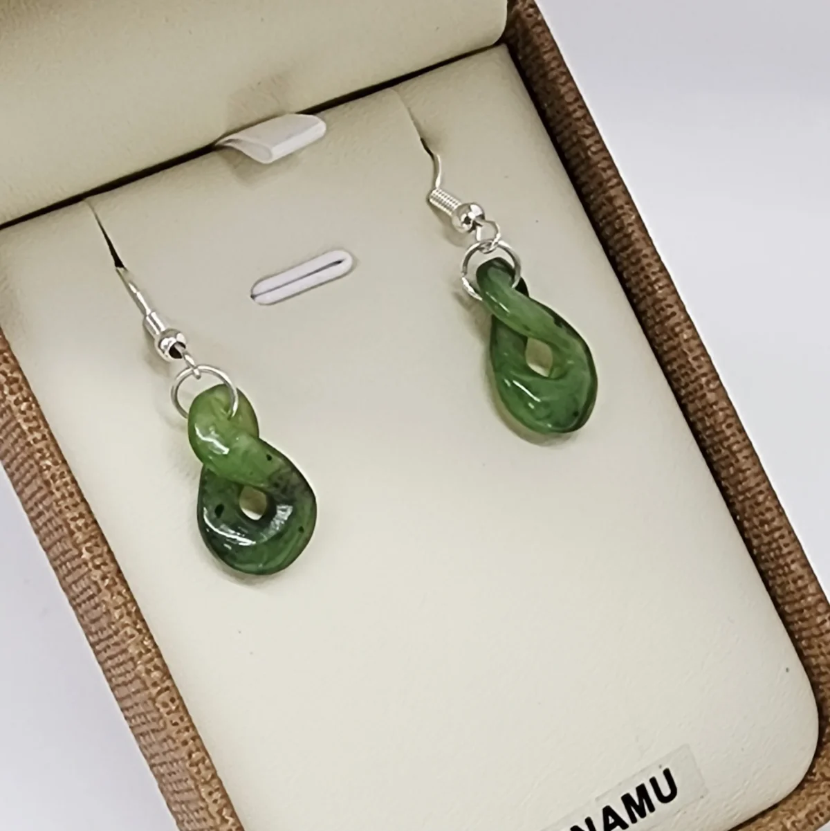 NZ Greenstone Twist Drop Earrings with Sterling Silver Hooks - HE50