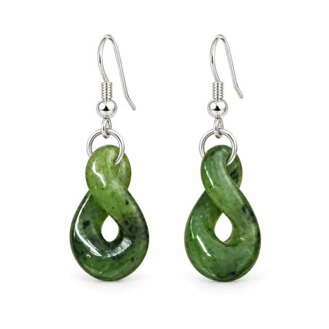 NZ Greenstone Twist Drop Earrings with Sterling Silver Hooks - HE50