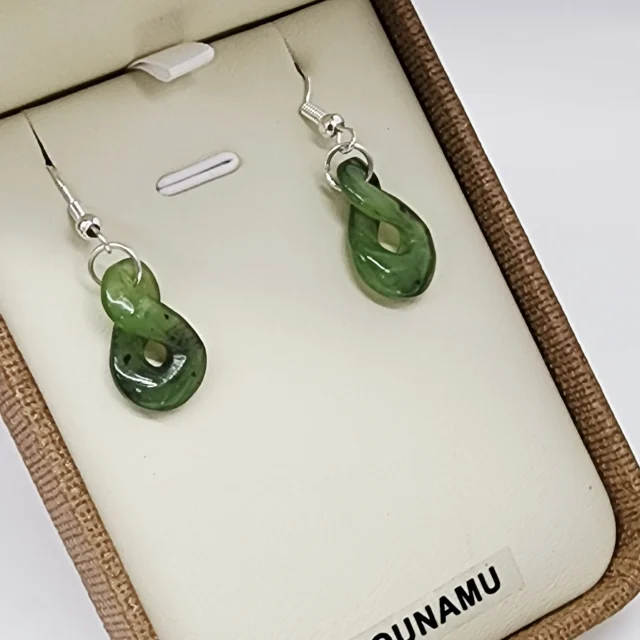 NZ Greenstone Twist Drop Earrings with Sterling Silver Hooks - HE50