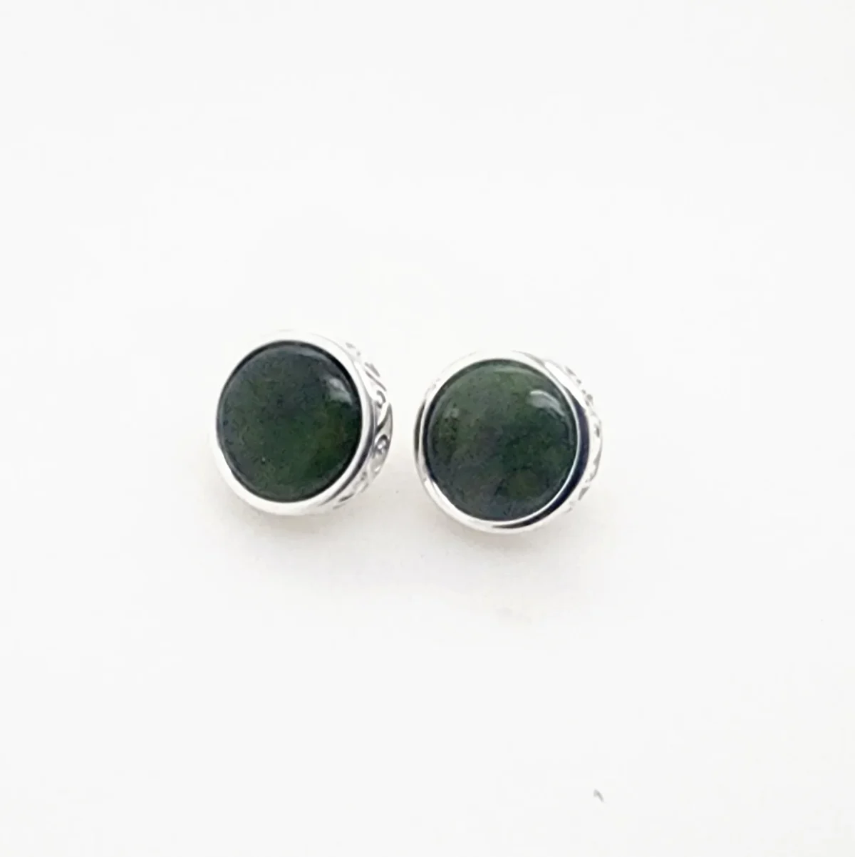 NZ Greenstone with Sterling Silver Double Koru Filigree Large Stud Earrings