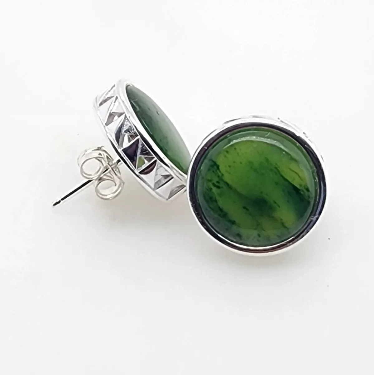NZ Greenstone with Sterling Silver Maori Weave Inspired Medium Stud Earrings