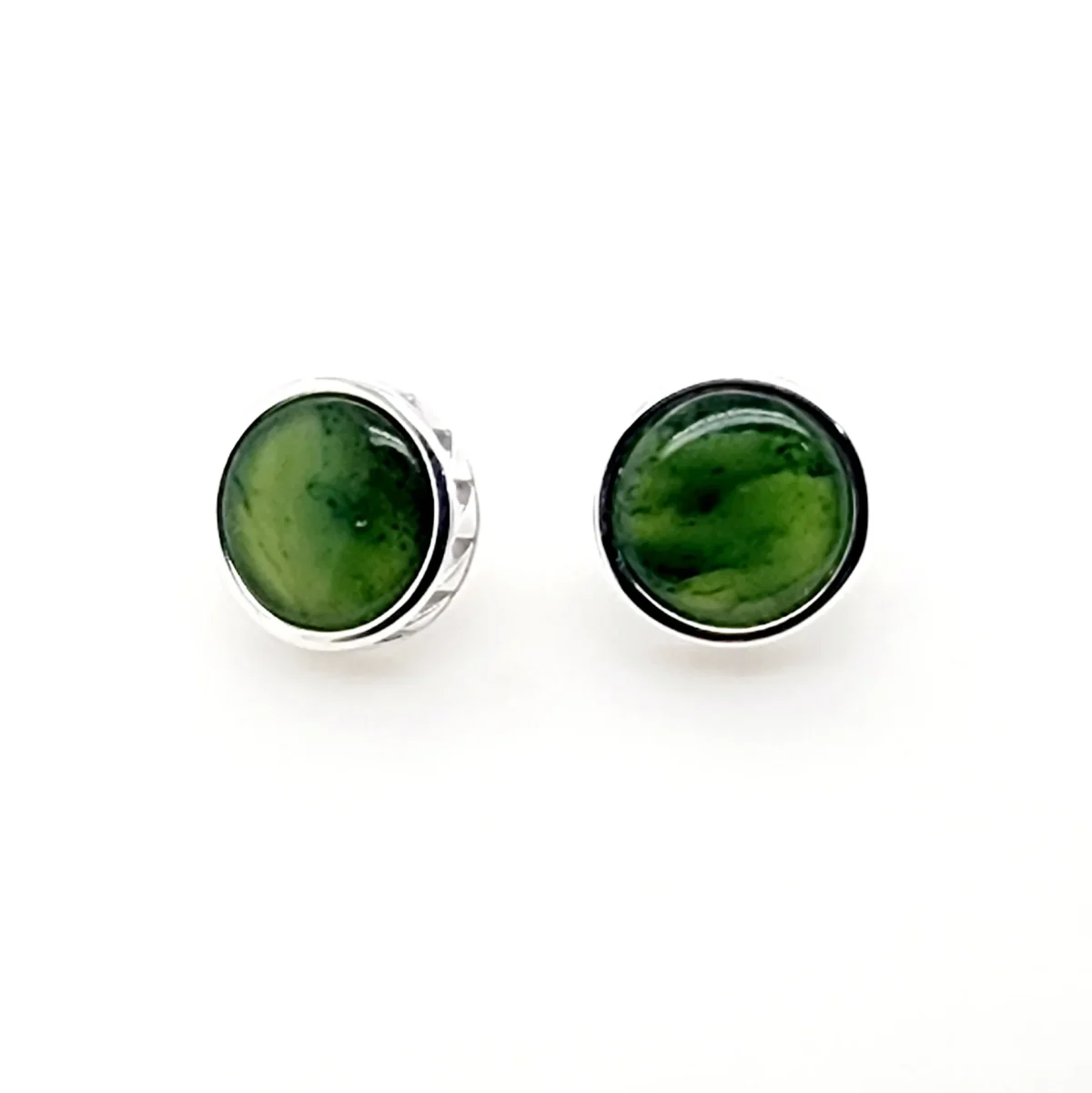 NZ Greenstone with Sterling Silver Maori Weave Inspired Medium Stud Earrings