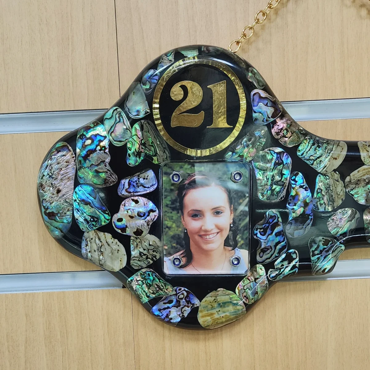 NZ Paua Shell 21st Key with Photo Slot & “Happy Birthday” - Design PAUA2404