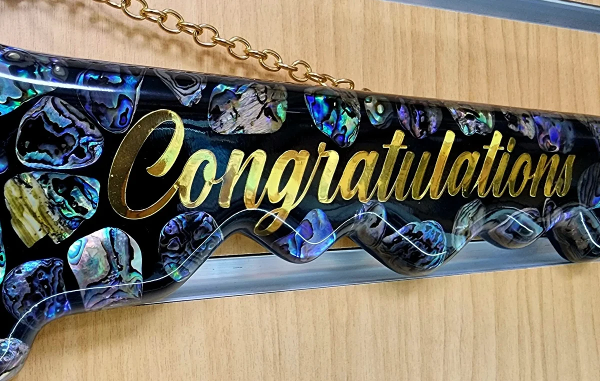 NZ Paua Shell 50th Key with Photo Slot & “Congratulations” - Design PAUA2401