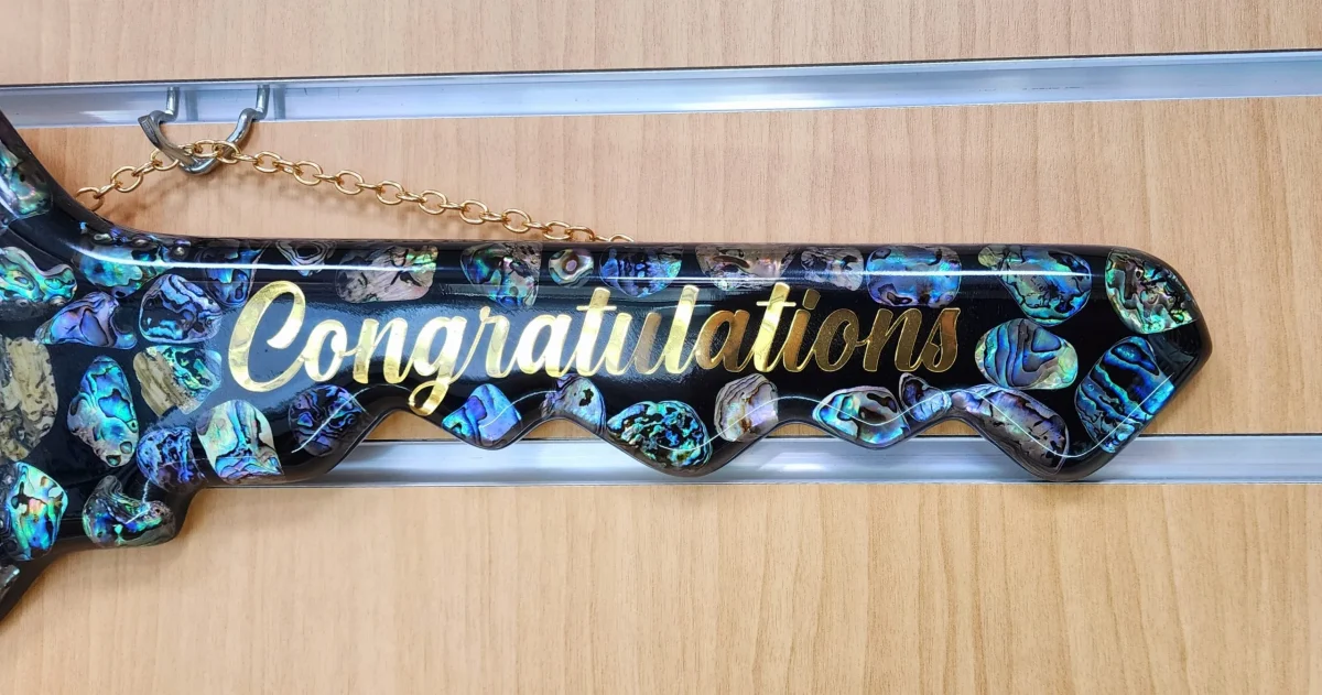 NZ Paua Shell 50th Key with Photo Slot & “Congratulations” - Design PAUA2401