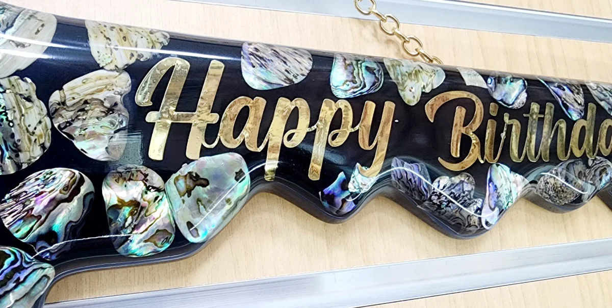 NZ Paua Shell 50th Key with Photo Slot & “Happy Birthday” - Design PAUA2403